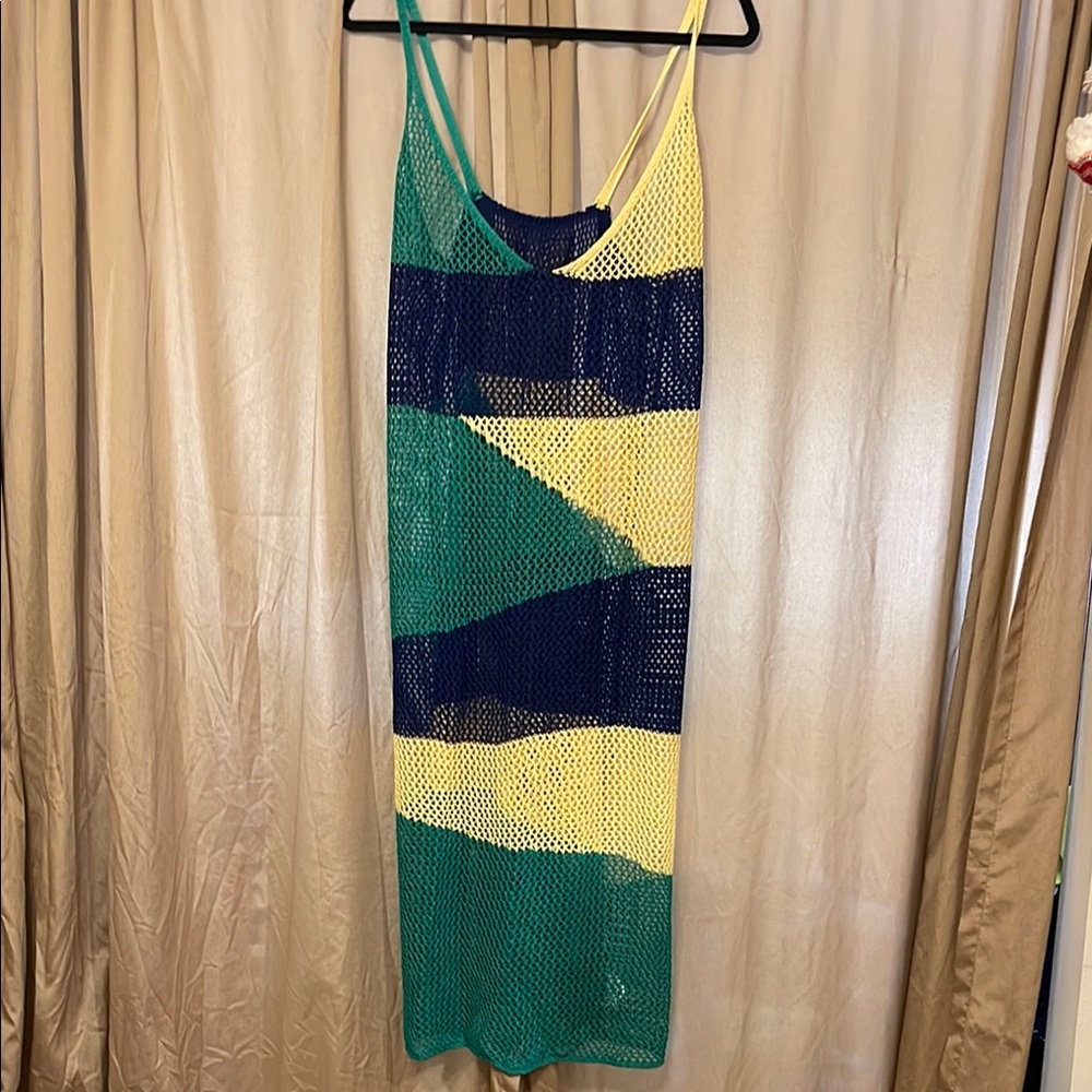 NWOT Colorful 2X Mesh Swim Coverup/Maxi Dress Green/Yellow/Blue NEVER WORN
